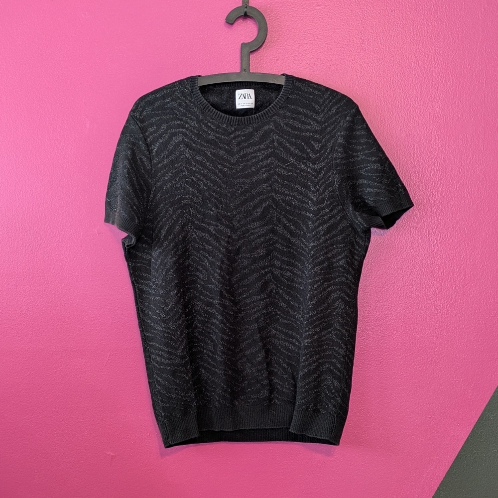 Men's Zara Zebra Print Knit Sweater Shirt Medium